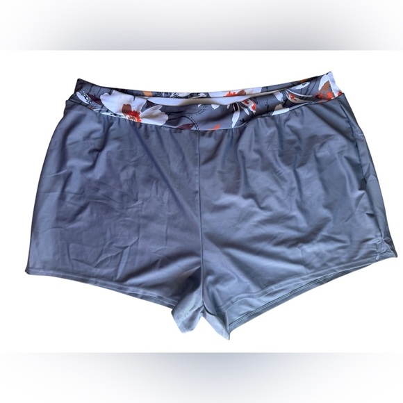 umbranded swim short plus size 2X eslastic and floral waist gray - Picture 6 of 14